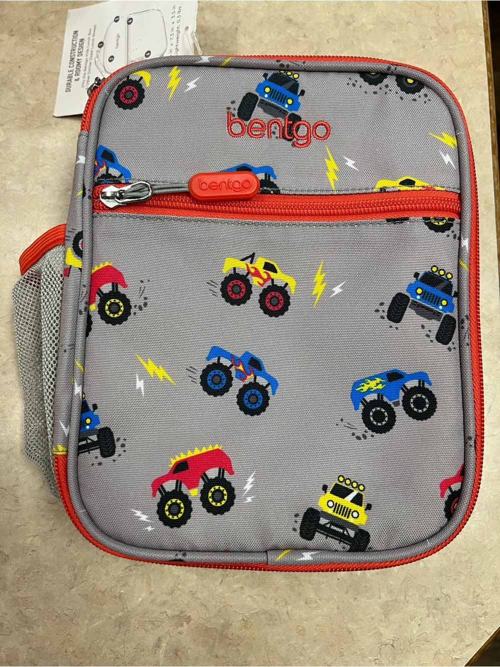 Bentgo Kids Gray Monster Truck Lunch Box with Red Trim